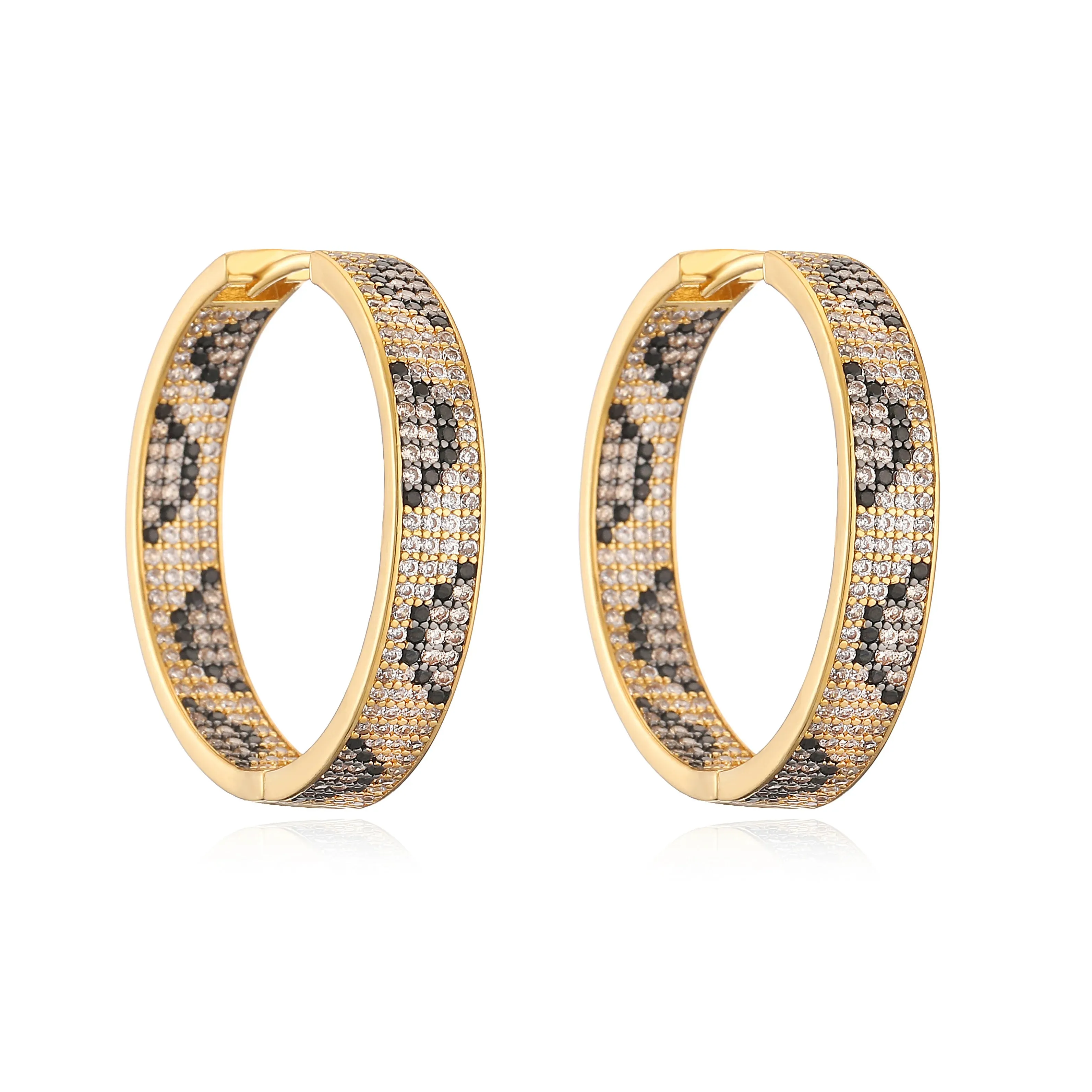Leopard Print hoop Earrings rings necklace Fashion black white Cubic Zirconia women Geometric Jewelry set