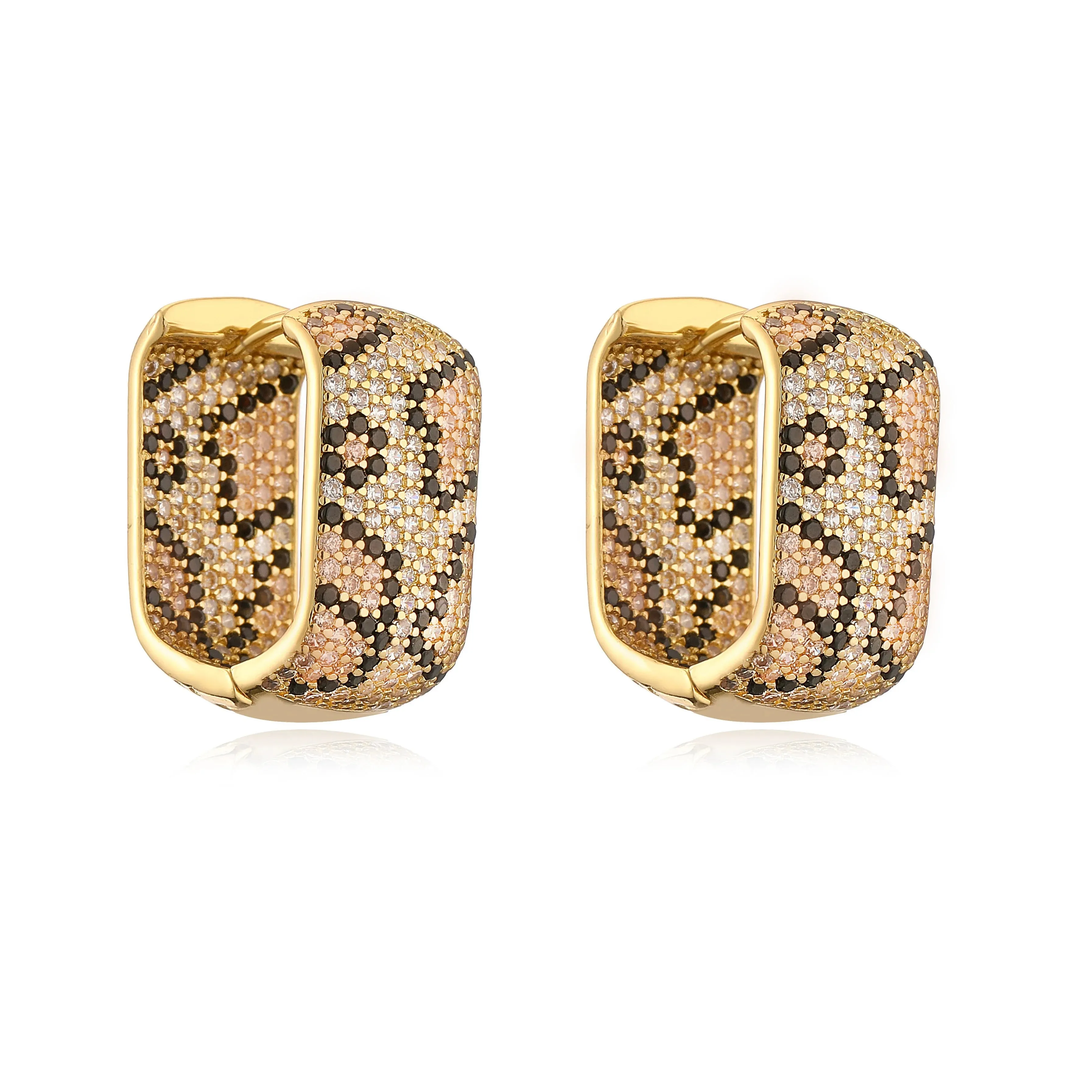 Leopard Print hoop Earrings rings necklace Fashion black white Cubic Zirconia women Geometric Jewelry set
