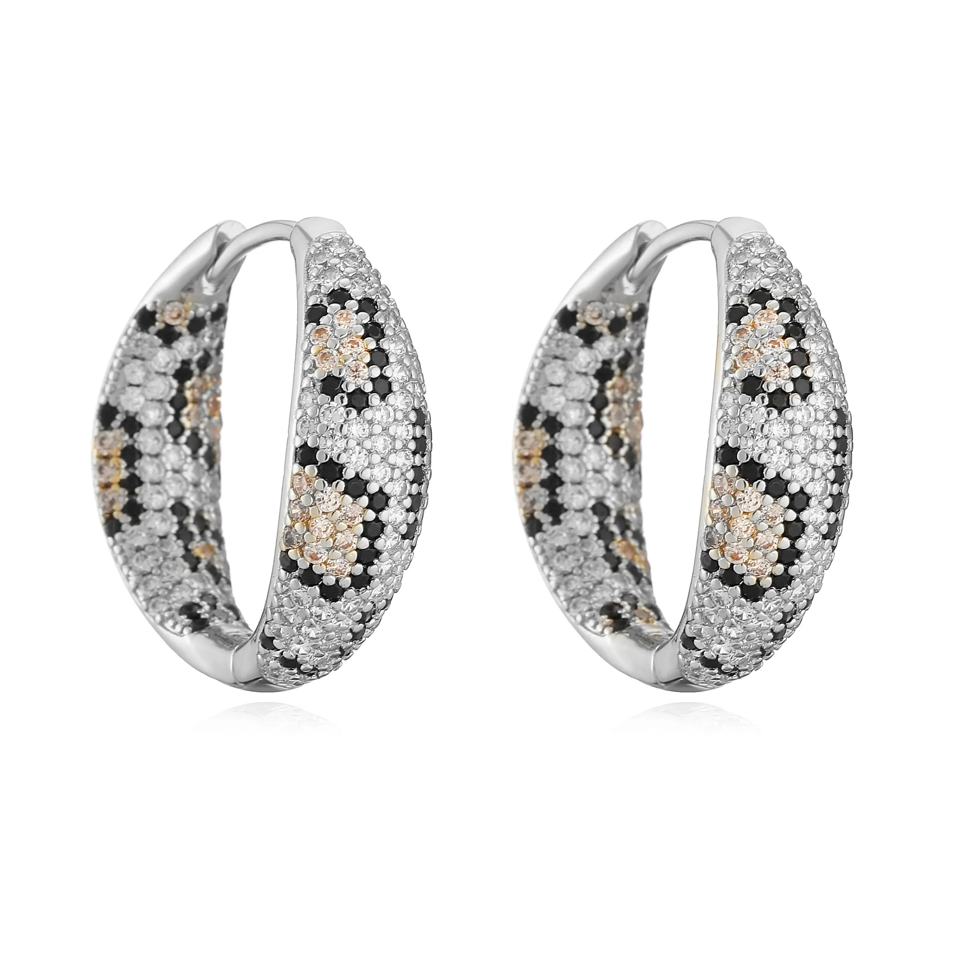 Leopard Print hoop Earrings rings necklace Fashion black white Cubic Zirconia women Geometric Jewelry set