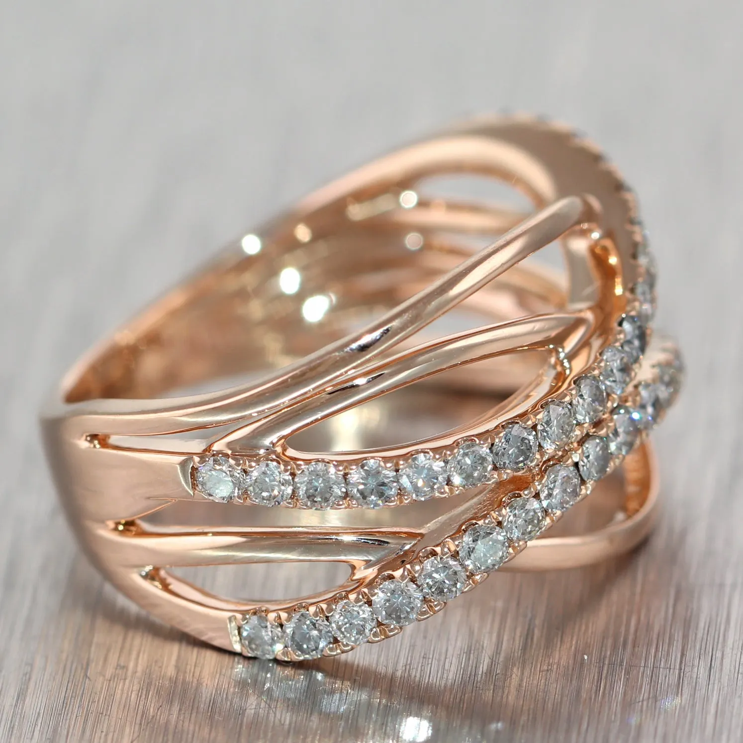 LeVian 14k Rose Gold 1ctw Diamond Wave Ring