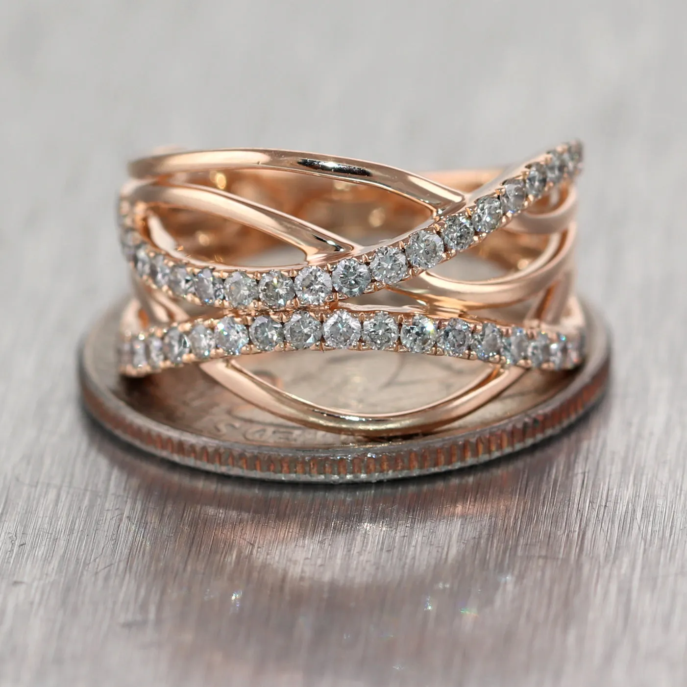LeVian 14k Rose Gold 1ctw Diamond Wave Ring