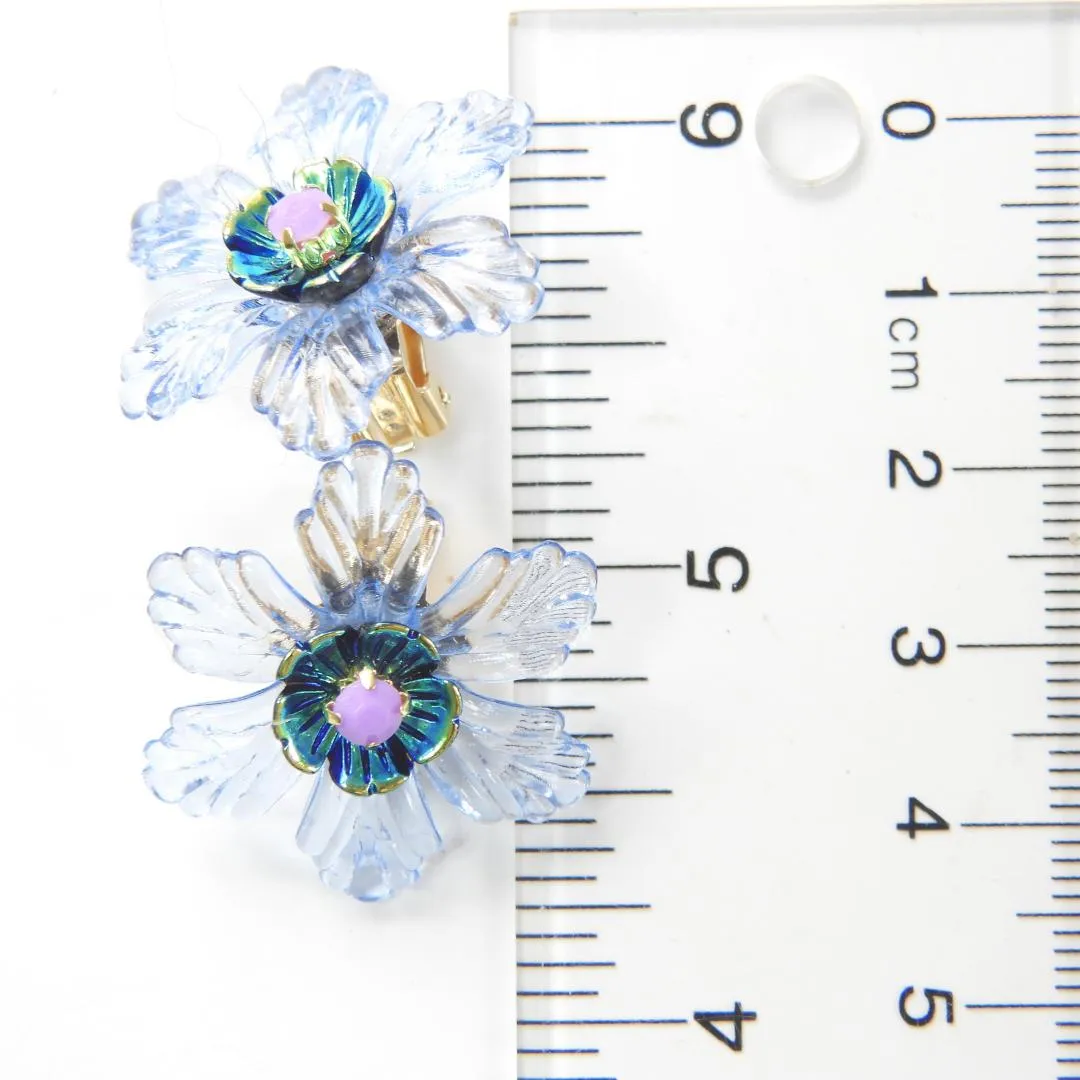 Light Blue and Purple Flower Clip-On Earrings for Women – For Non-Pierced Ears