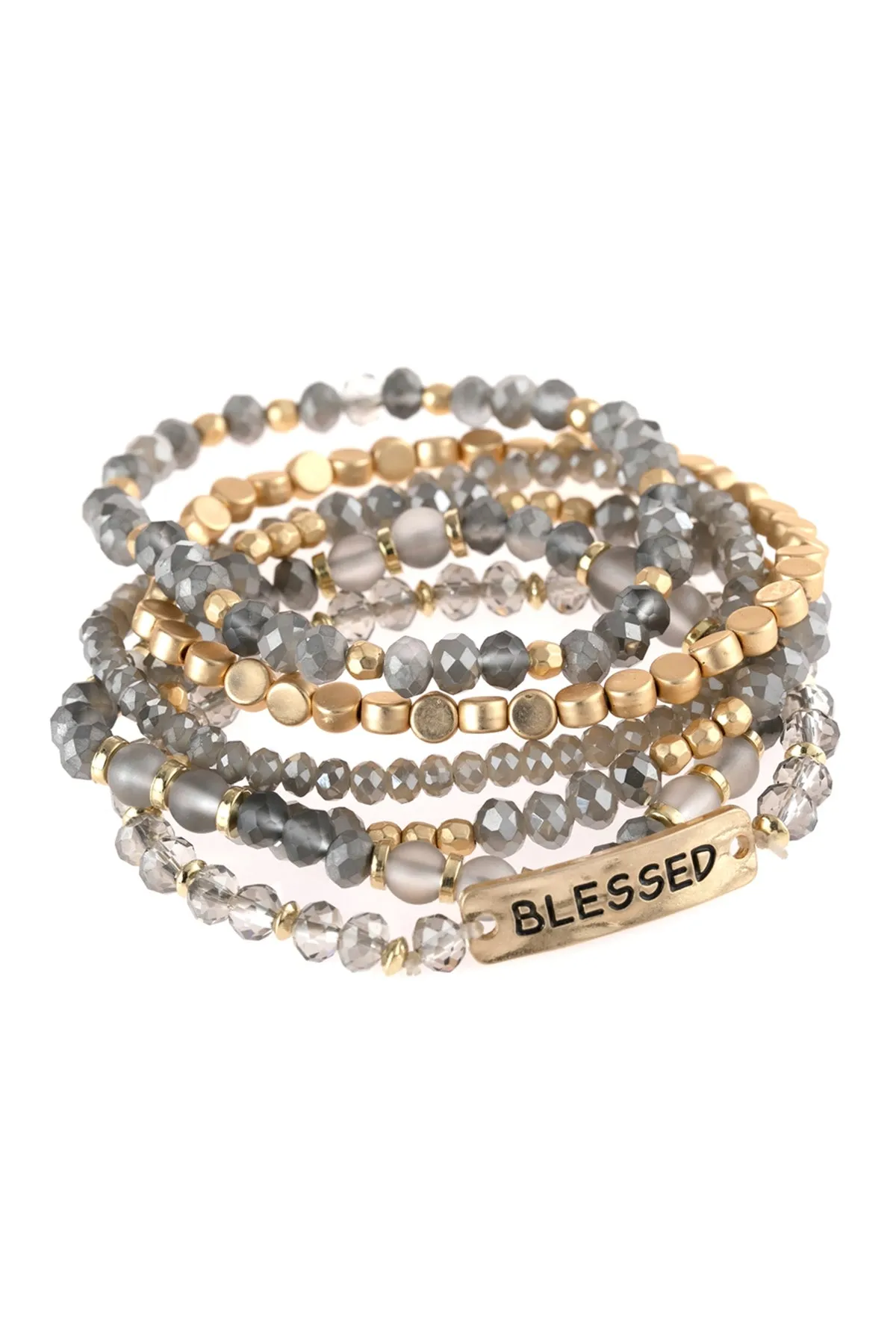 Light Gray Blessed Charm Mixed Beads Bracelet - Pack of 6