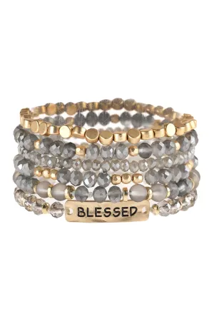 Light Gray Blessed Charm Mixed Beads Bracelet - Pack of 6