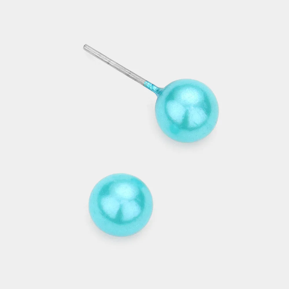 Little Girls Blue Pearl Stud Earrings | Small Pageant Earrings | 6mm=.24" | 145703