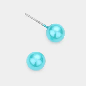 Little Girls Blue Pearl Stud Earrings | Small Pageant Earrings | 6mm=.24" | 145703
