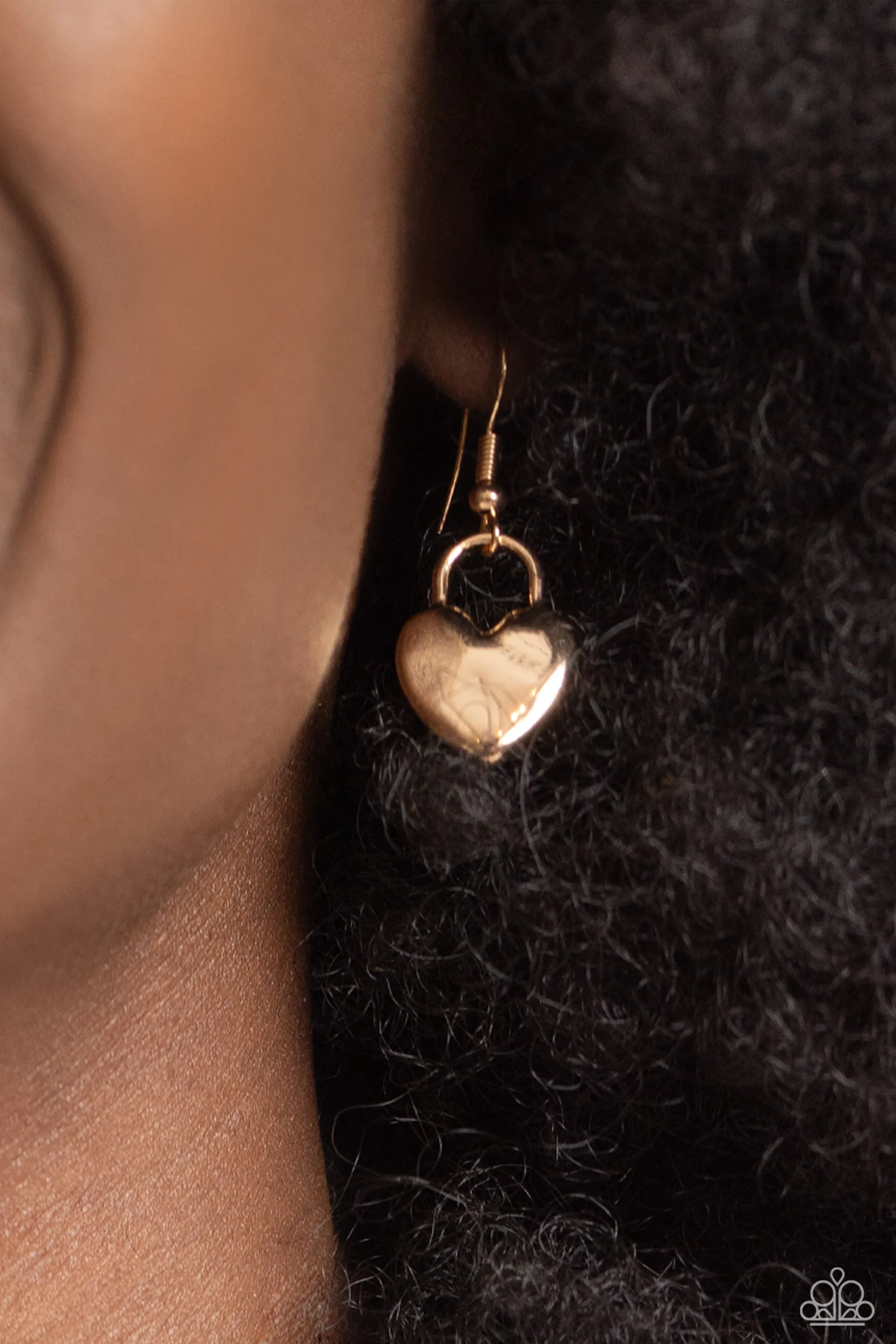Locked Down - Black - Painted Gold Chain Heart Lock Paparazzi Short Necklace