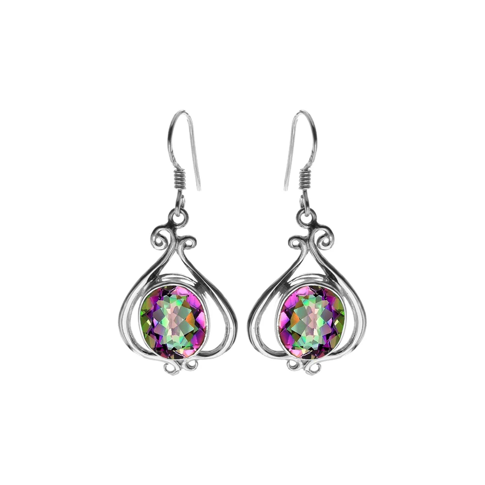 Lola elaborate wirework with oval mystic topaz earrings