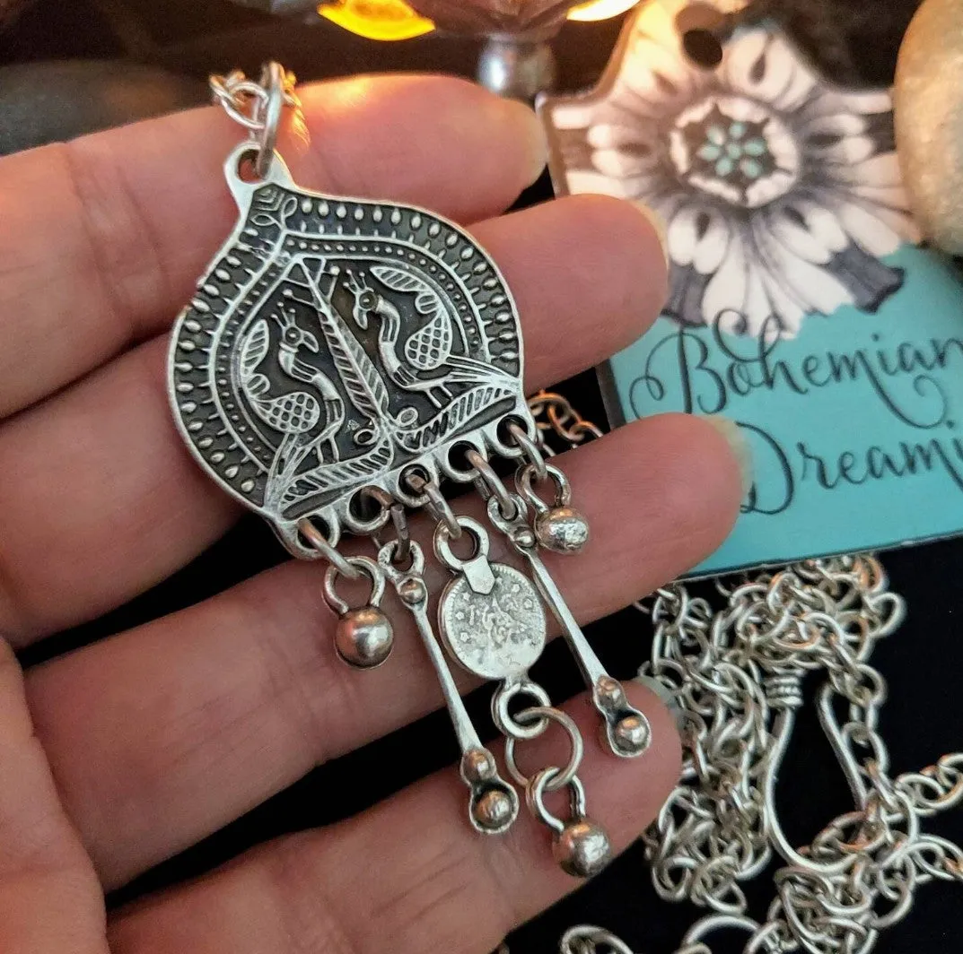 Long Peacock Coin Necklace