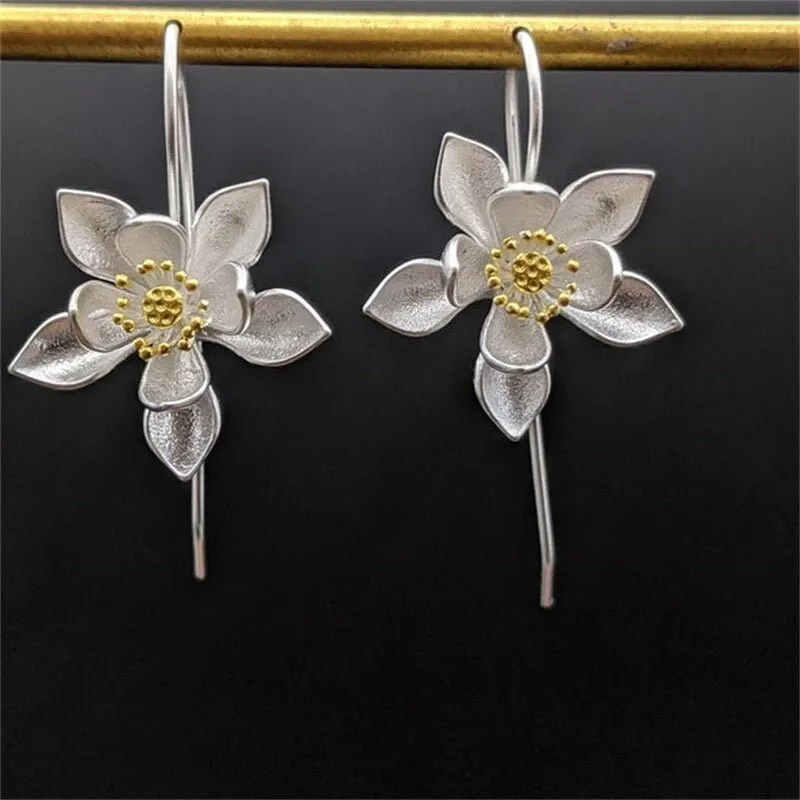 Lotus Petal Flower Stud Earrings For Women Party Gift Jewelry