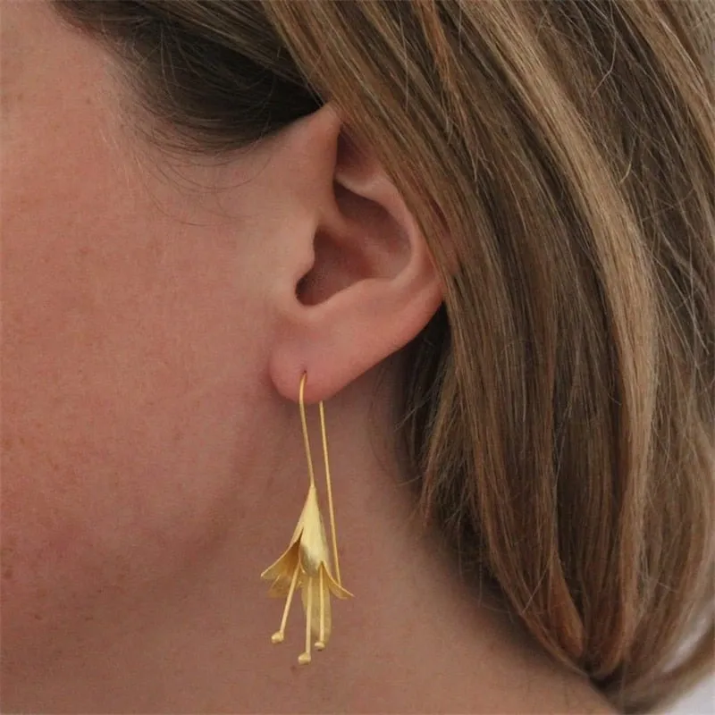 Lotus Petal Flower Stud Earrings For Women Party Gift Jewelry