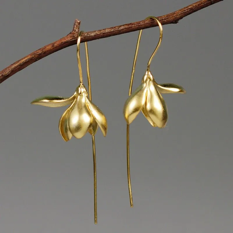 Lotus Petal Flower Stud Earrings For Women Party Gift Jewelry