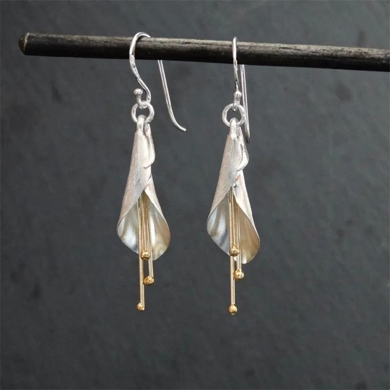 Lotus Petal Flower Stud Earrings For Women Party Gift Jewelry