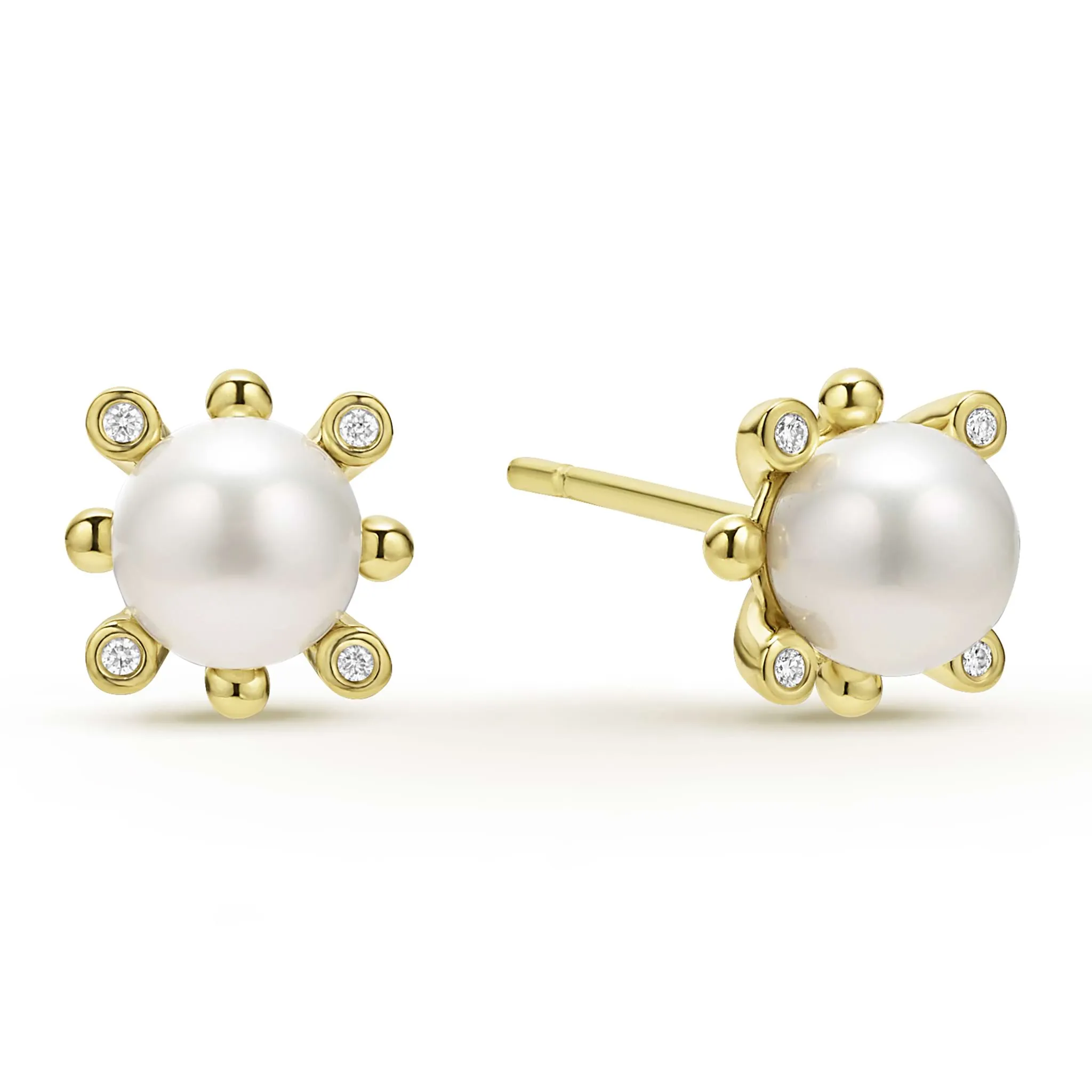 Luna 18K Gold Diamond Fleur Pearl Earrings and Necklace Gift Set