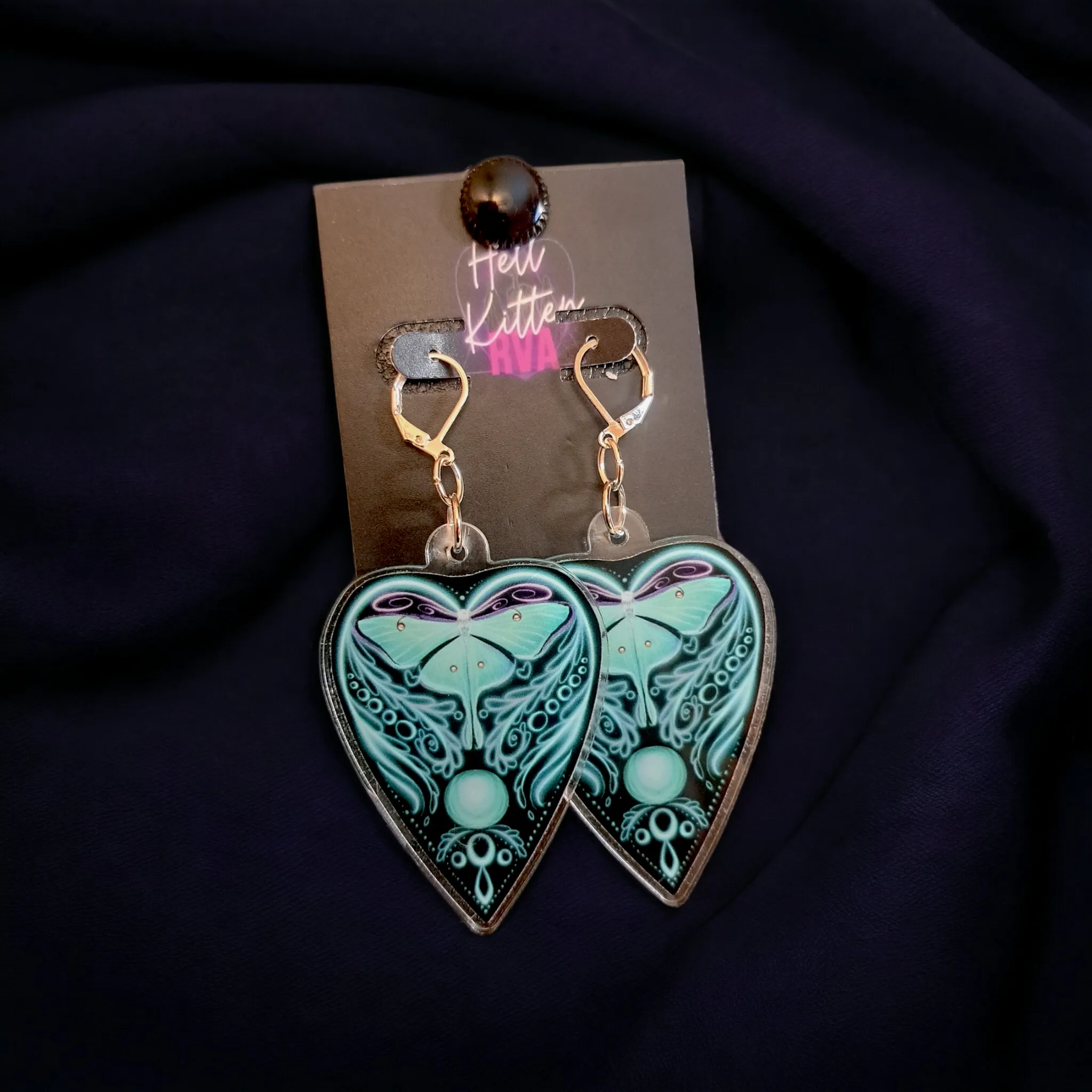 Luna Moth Ouija Acrylic Dangles Teal Green (Earrings)