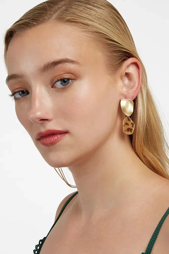 Malachi Matte Gold and Leopard Drop Earrings