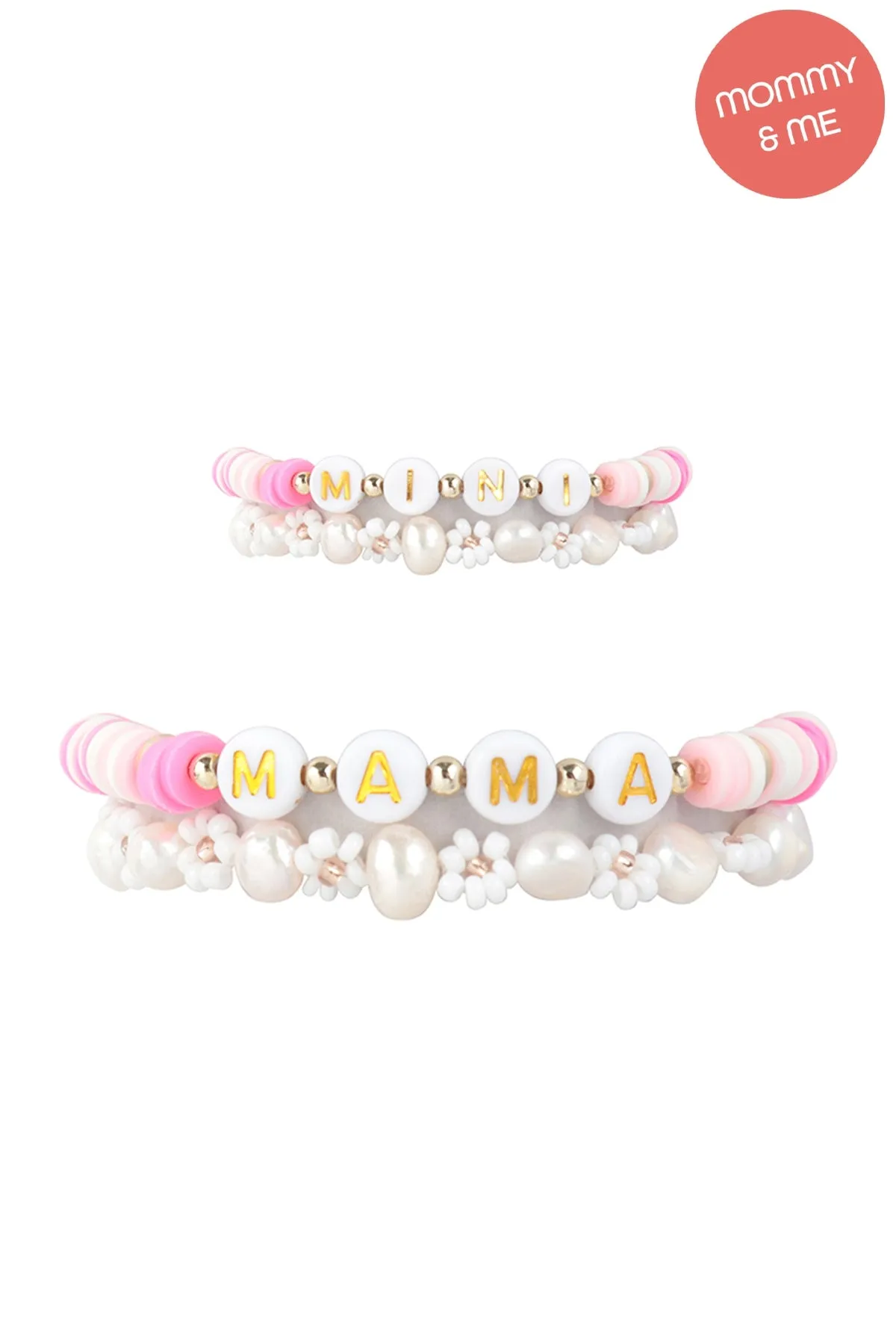 Mama & Mini FIMO Flower Bracelet Set Pink - Pack of 6