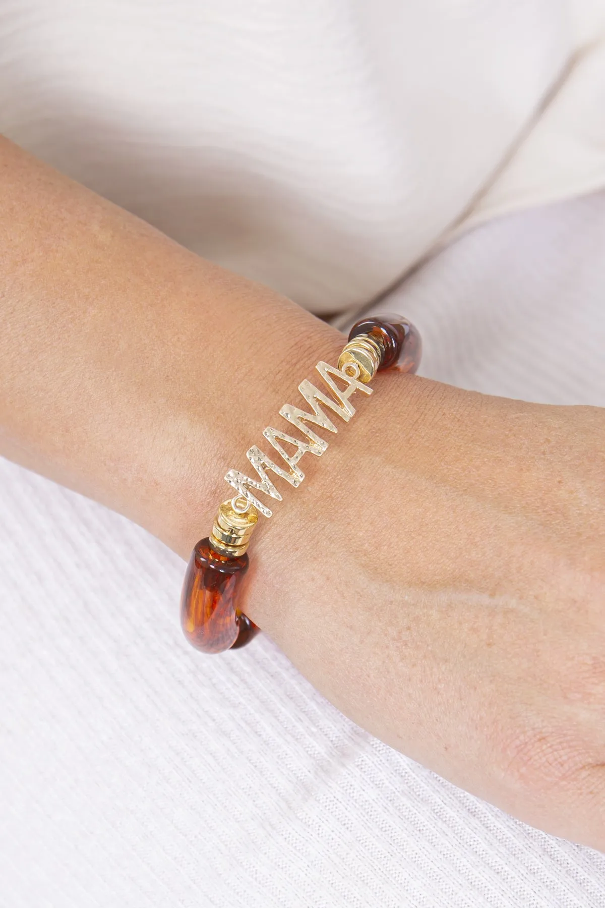 Mama Tubular Beads Resin Stretch Bracelet Leopard - Pack of 6