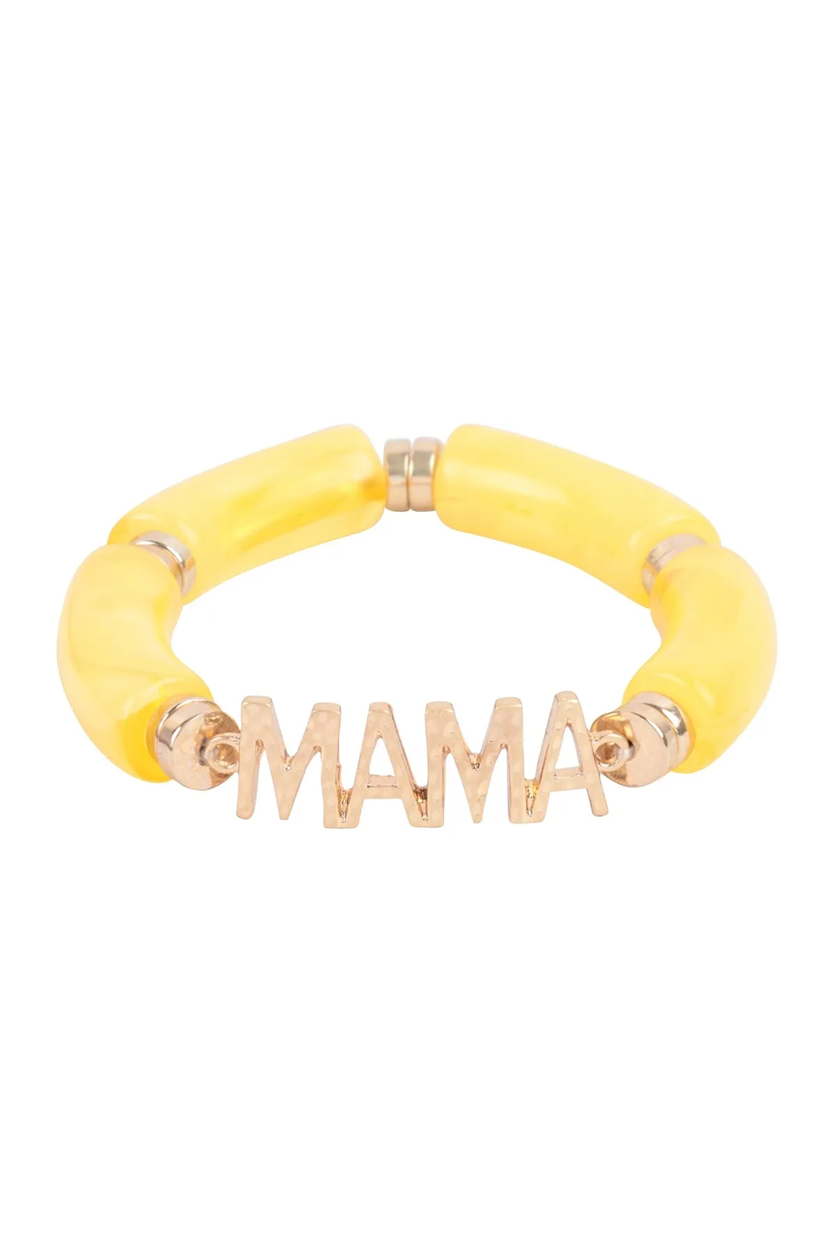 Mama Tubular Beads Resin Stretch Bracelet Yellow - Pack of 6
