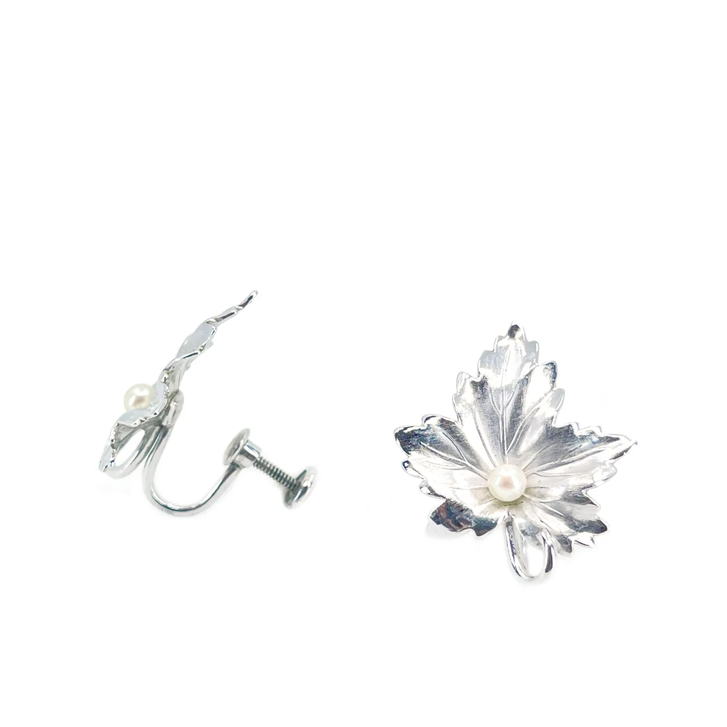 Maple Leaf Harry S. Bick Akoya Saltwater Cultured Pearl Screwback Earrings- Sterling Silver