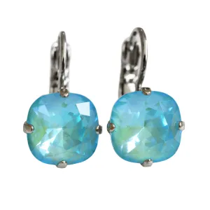 Mariana "Sun-Kissed Aqua" Rhodium Plated Small Cushion Cut Crystal Earrings, 1470/1 146ro