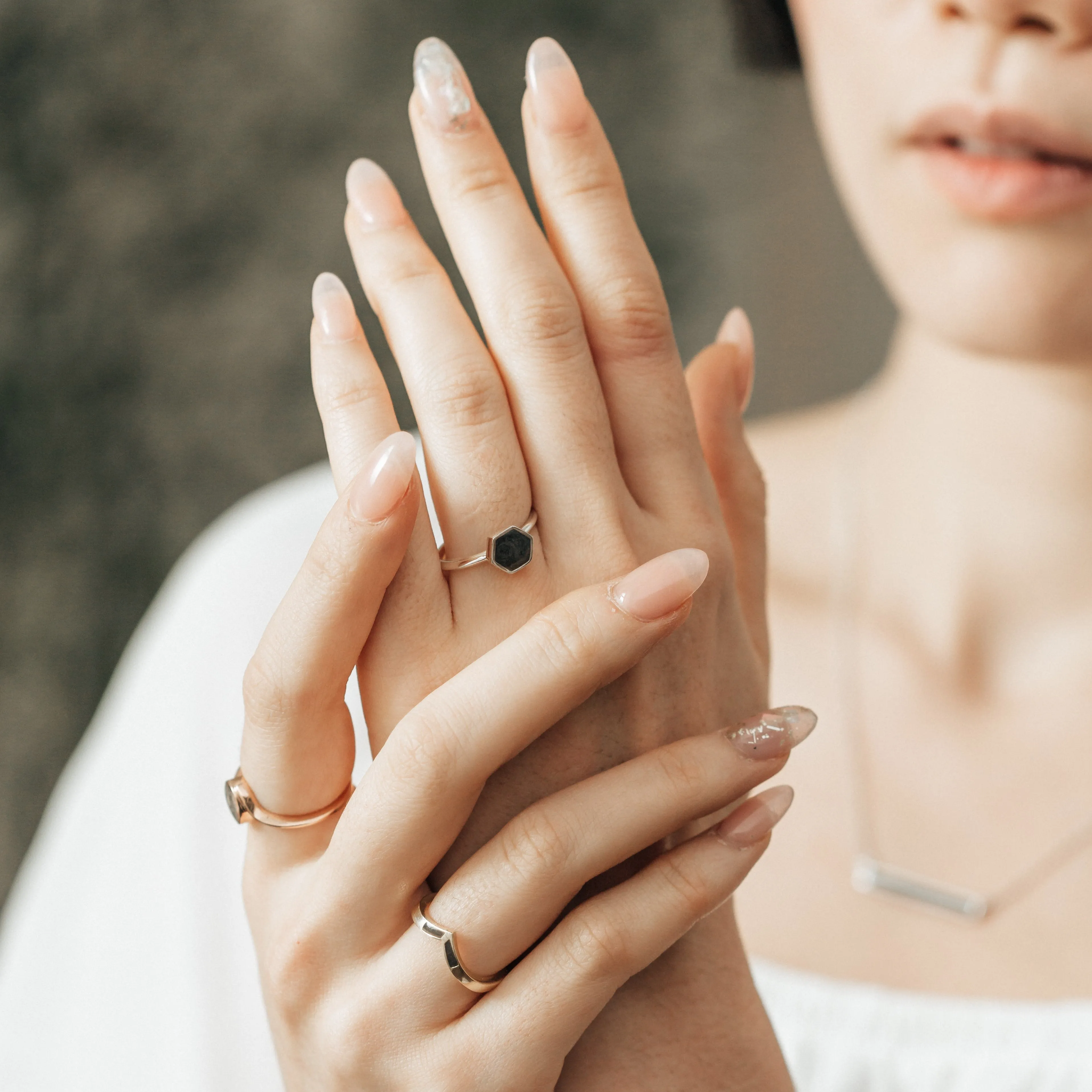 Medium Hexagon Stacking Cremation Ring in 14K Rose Gold