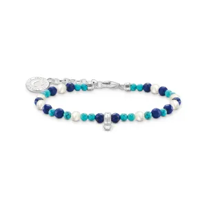 Member charm bracelet with white pearls & blue beads