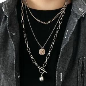Metal Ball Coin Cross Pendant Necklace