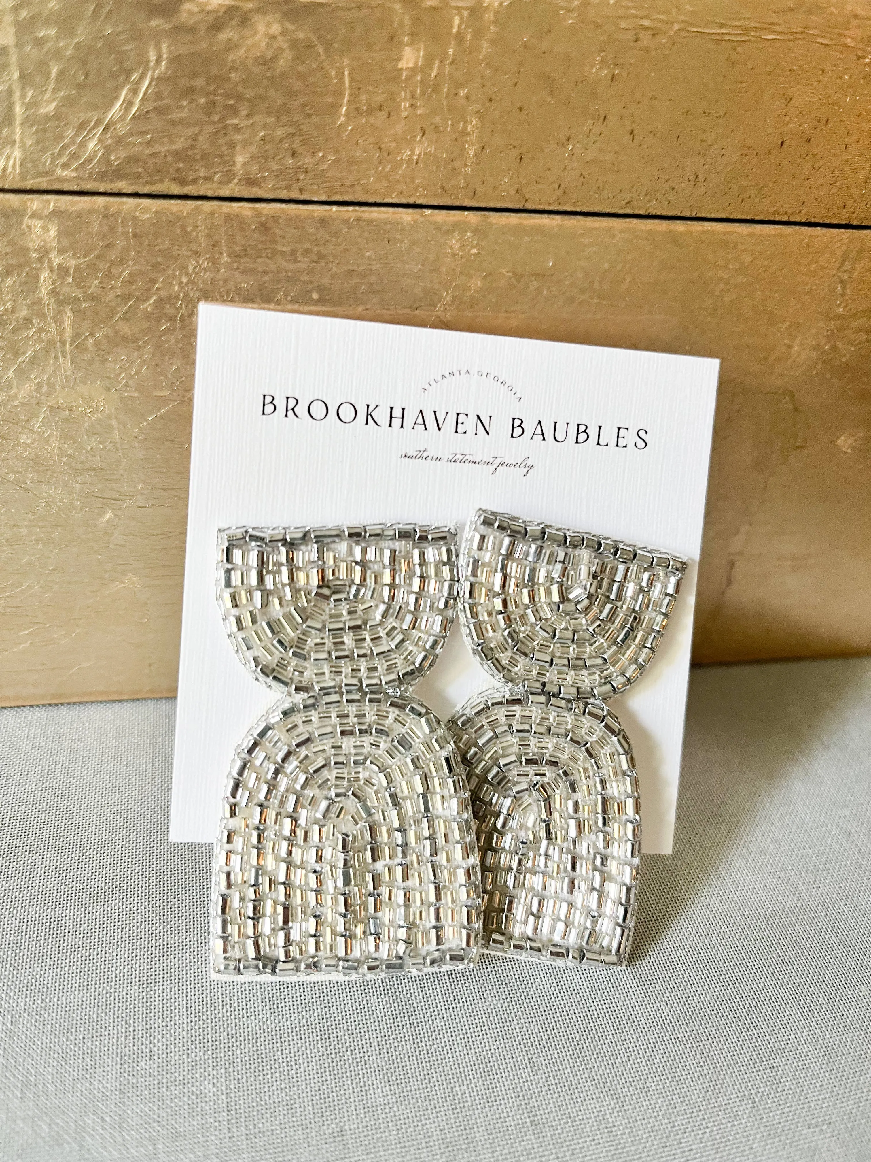 Metallic Geometric Arch Beaded Earring Silver and Gold 