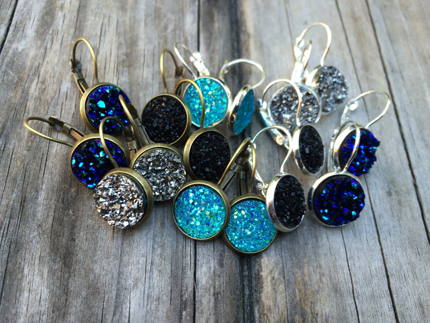 Metallic Silver Glitter Druzy Earrings