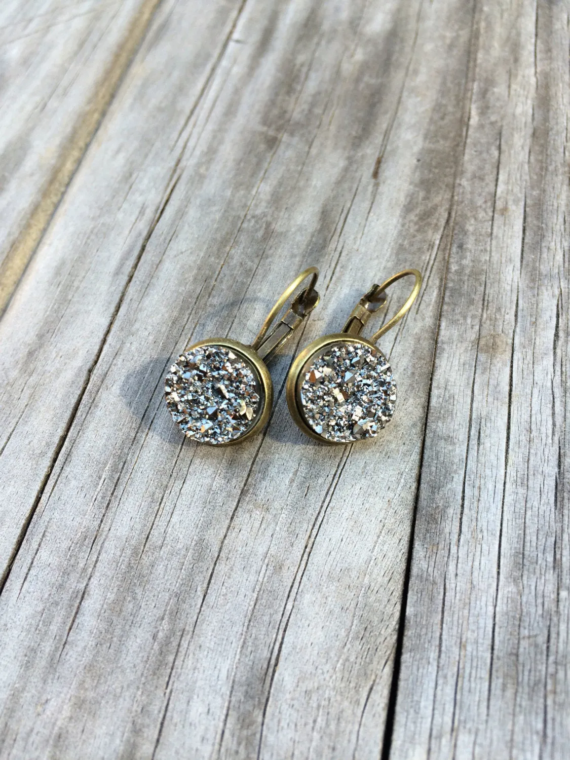 Metallic Silver Glitter Druzy Earrings