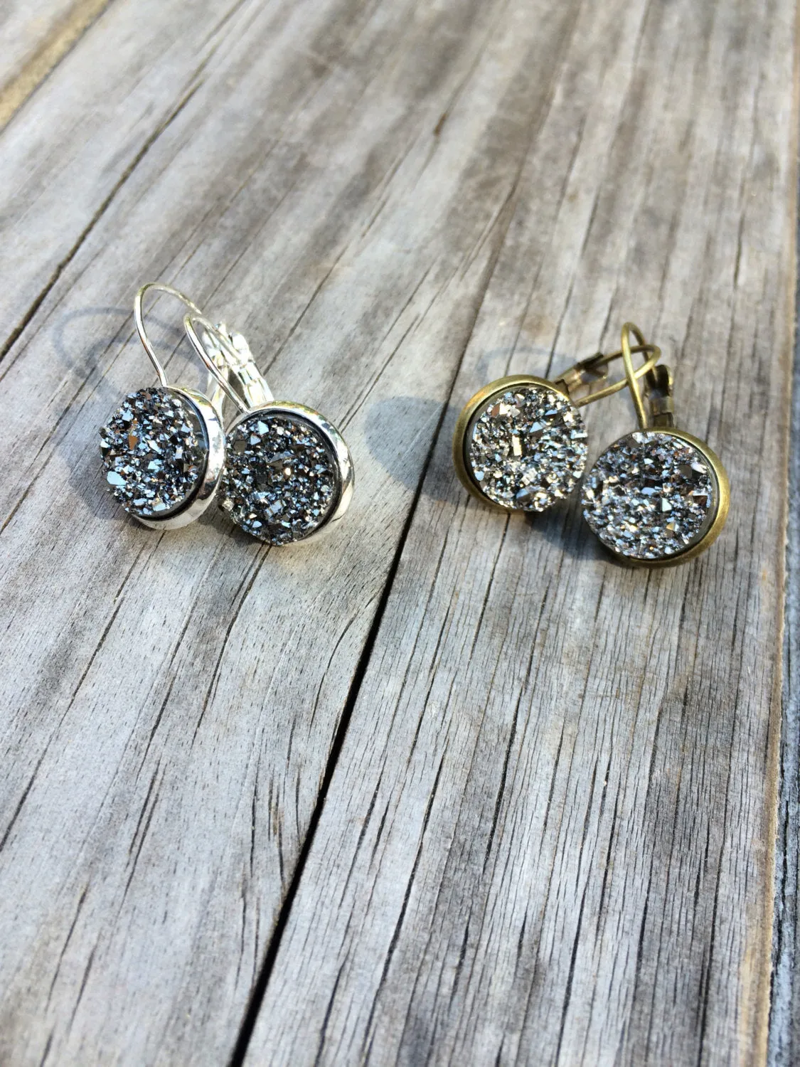 Metallic Silver Glitter Druzy Earrings