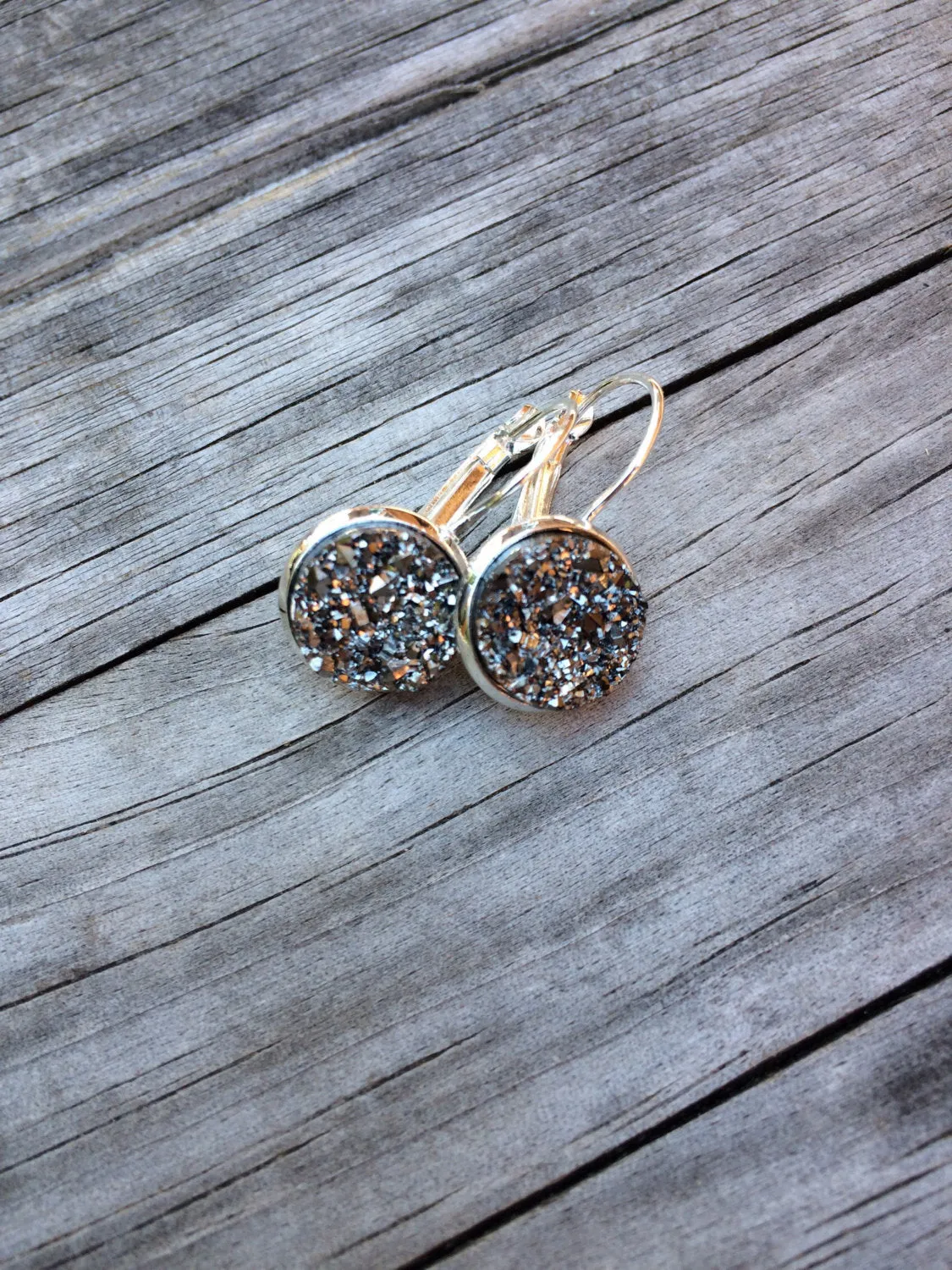 Metallic Silver Glitter Druzy Earrings
