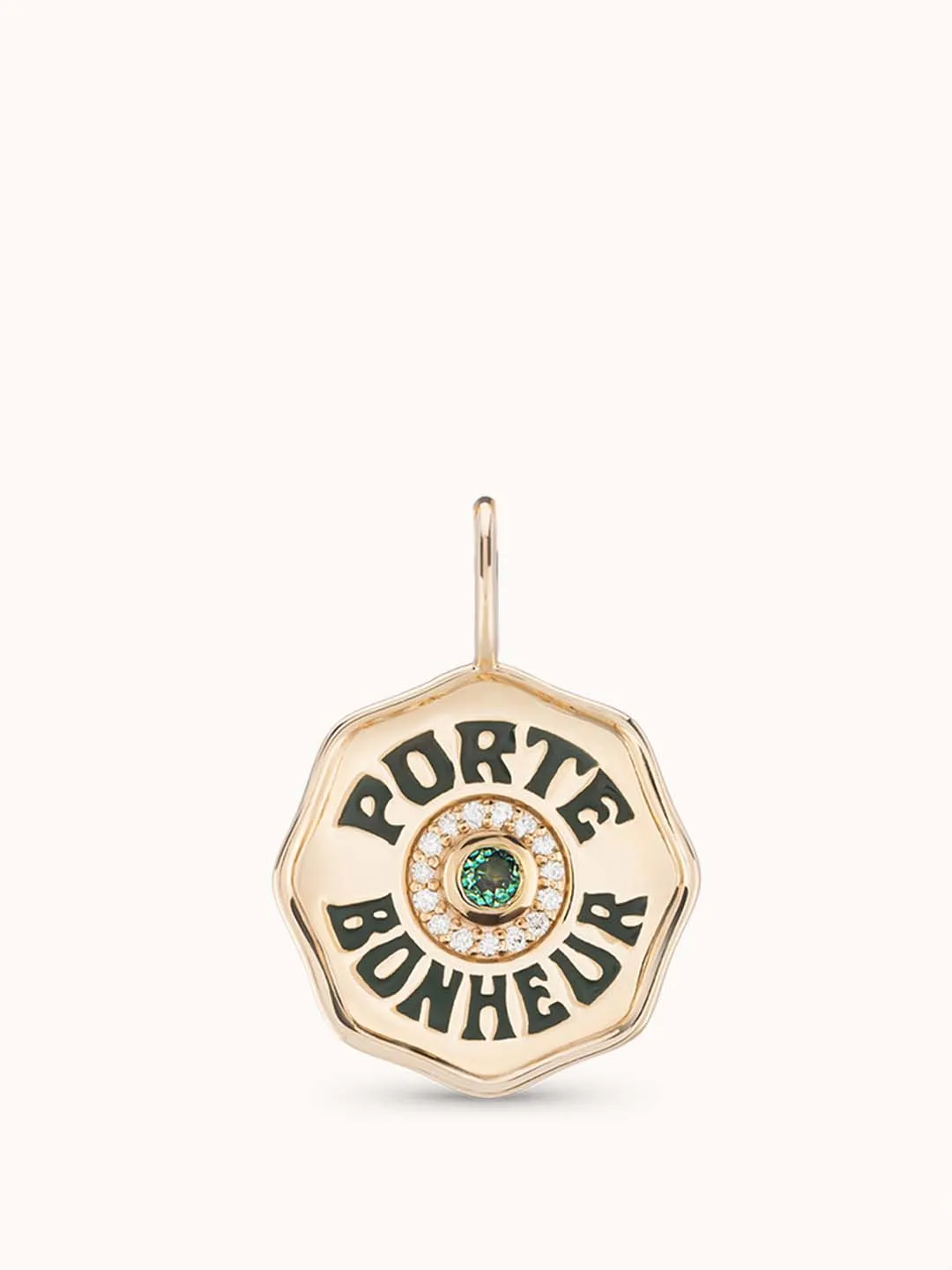 Mini Diamond Halo Porte Bonheur Charm Emerald