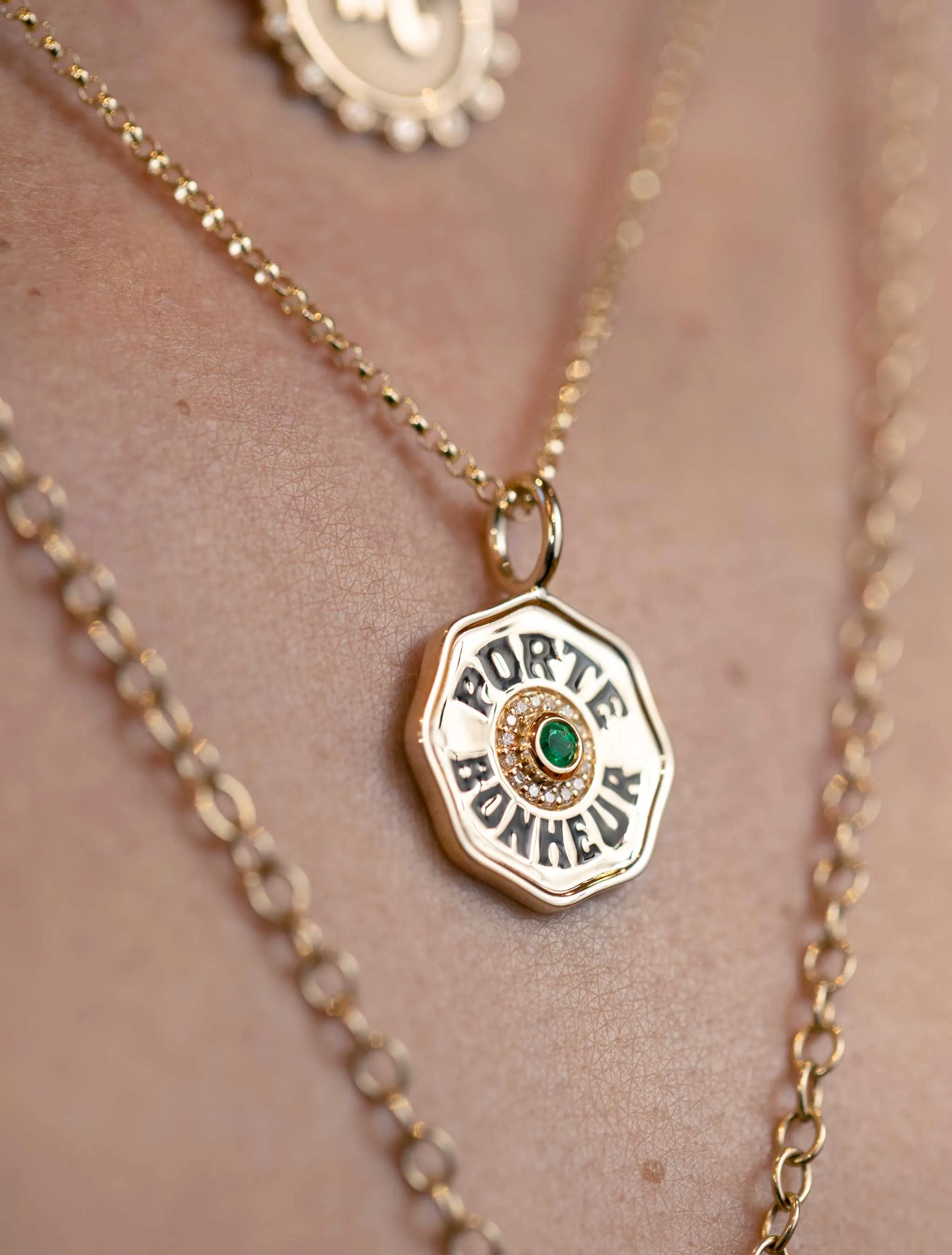 Mini Diamond Halo Porte Bonheur Charm Emerald