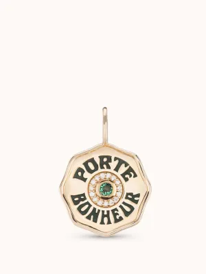 Mini Diamond Halo Porte Bonheur Charm Emerald