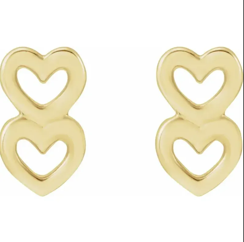 Mini Double Heart Outline Drop Earrings