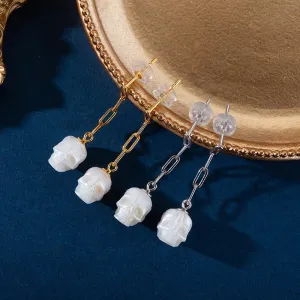 Minimal Pearl Skull Chain Dangle Earrings