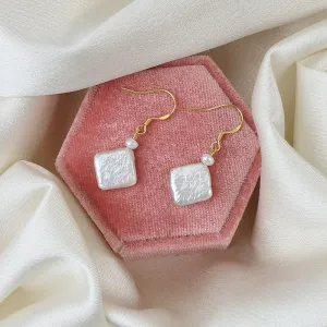 Minimalist Square Baroque Pearl Hook Earrings