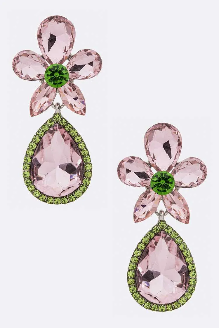 Misty Blue Flossy - Crystal Flower Drop Earrings