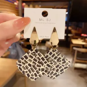 Modern Geometric Pattern Acetate Drop Earrings