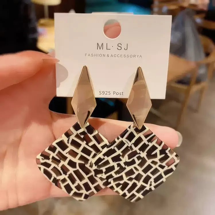 Modern Geometric Pattern Acetate Drop Earrings