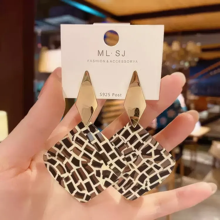 Modern Geometric Pattern Acetate Drop Earrings