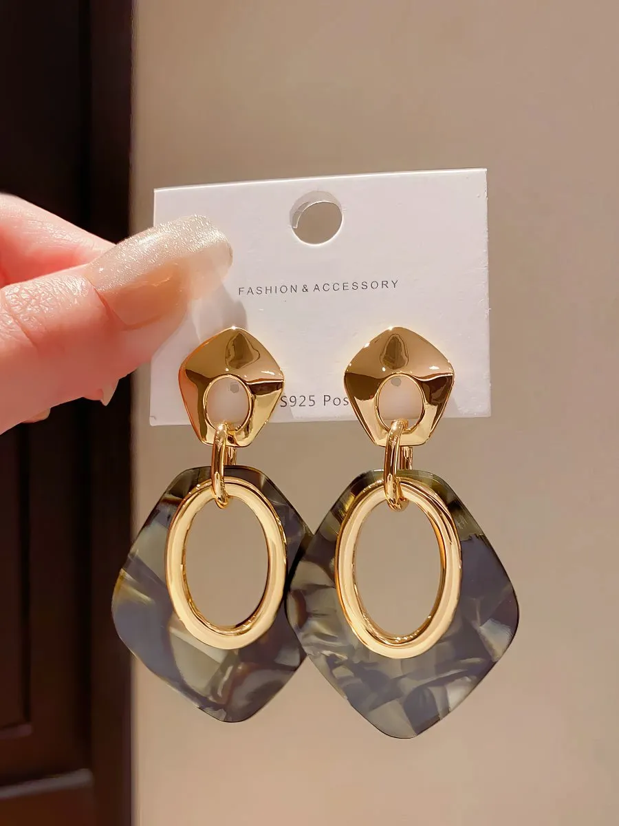 Modern Geometric Stud with Patterned Hoop Drop Dangle Earrings