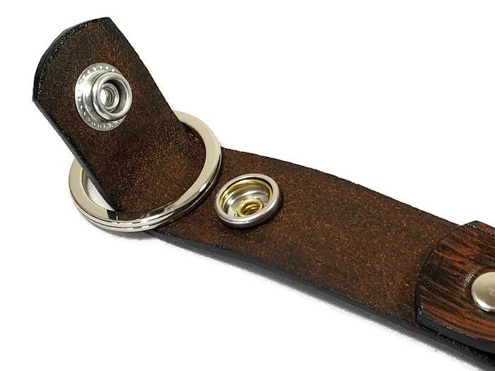Modern Wood Grain Briar Brown Valet Double Ring Leather Key Chain Free Gift Wrap