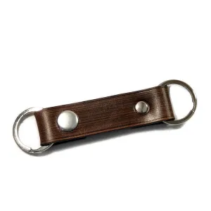 Modern Wood Grain Briar Brown Valet Double Ring Leather Key Chain Free Gift Wrap