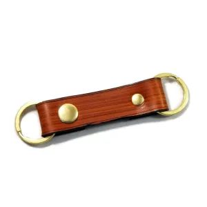 Modern Wood Grain Saddle Tan Valet Double Ring Leather Key Chain Free Gift Wrap