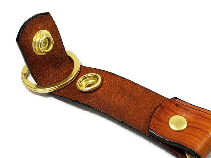 Modern Wood Grain Saddle Tan Valet Double Ring Leather Key Chain Free Gift Wrap