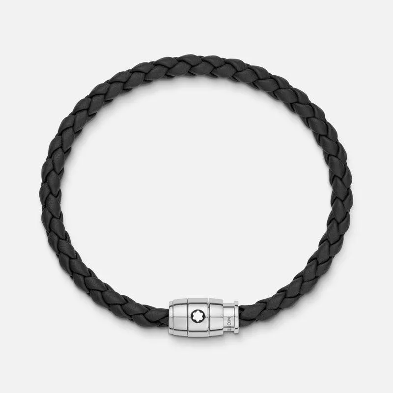 Montblanc Black Black Leather Bracelet 3 Rings Closure Sizes S 13089560