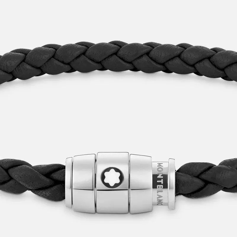 Montblanc Black Black Leather Bracelet 3 Rings Closure Sizes S 13089560